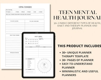 Teen Mental Health Journal, Teen Therapy Journal, Teen Coping Skills, Teen SelfCare Journal, Teen Health Journal, Teen Mental Health Planner