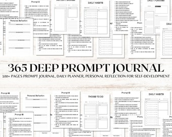 365 Prompts Journal, Deep Thought Writing Prompts, Mental Health Journal, Self Care Journal, Writing Prompts, Daily Prompts, Digital Prompts
