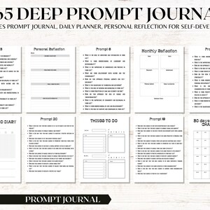 365 Prompts Journal, Mental Health Journal, Self Care Journal, Writing Prompts, Deep Thought Writing Prompts, Daily Prompts, Digital Prompts