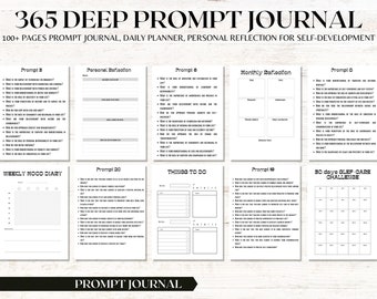 365 Prompts Journal, Mental Health Journal, Self Care Journal, Writing Prompts, Deep Thought Writing Prompts, Daily Prompts, Digital Prompts