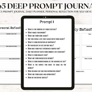 365 Prompts Journal, Mental Health Journal, Self Care Journal, Writing Prompts, Deep Thought Writing Prompts, Daily Prompts, Digital Prompts