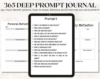 365 Prompts Journal, Mental Health Journal, Self Care Journal, Writing Prompts, Deep Thought Writing Prompts, Daily Prompts, Digital Prompts