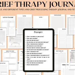 Grief Therapy Planner, Grief Planner, Grief Journal, Therapy Journal Worksheets, Daily self-care, Mental health, Emotion list, Value List