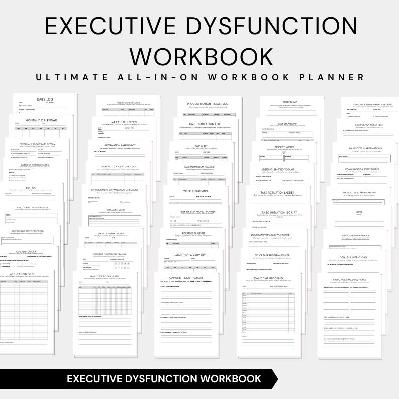Executive Dysfunction Workbook, Adult ADHD Self Help, Task Paralysis ...