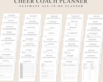 Cheer Coach Planner, Saison-Übungsplaner, Squad Roster Tracker, Stunt-Gruppenblätter, Konkurrenz-Tagebuch, Tryout Scorecard