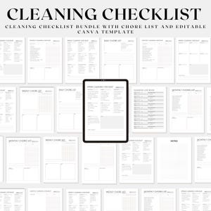 Lista maestra de limpieza, lista de verificación para limpieza profunda del hogar, lista de verificación para limpieza del baño, tabla de tareas para adultos, planificador de limpieza, tabla de tareas familiares