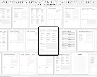 Hauptreinigungsliste, Checkliste für die Tiefenreinigung zu Hause, Checkliste für die Badezimmerreinigung, Haushaltstabelle für Erwachsene, Haushaltsplaner für Haushaltsauflösung