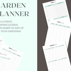 May include: A set of printable garden planner pages with titles such as "Garden Planner", "Gardening Journal", "Gardening Budget", "Gardening Supply List", and "Gardening Expenses".