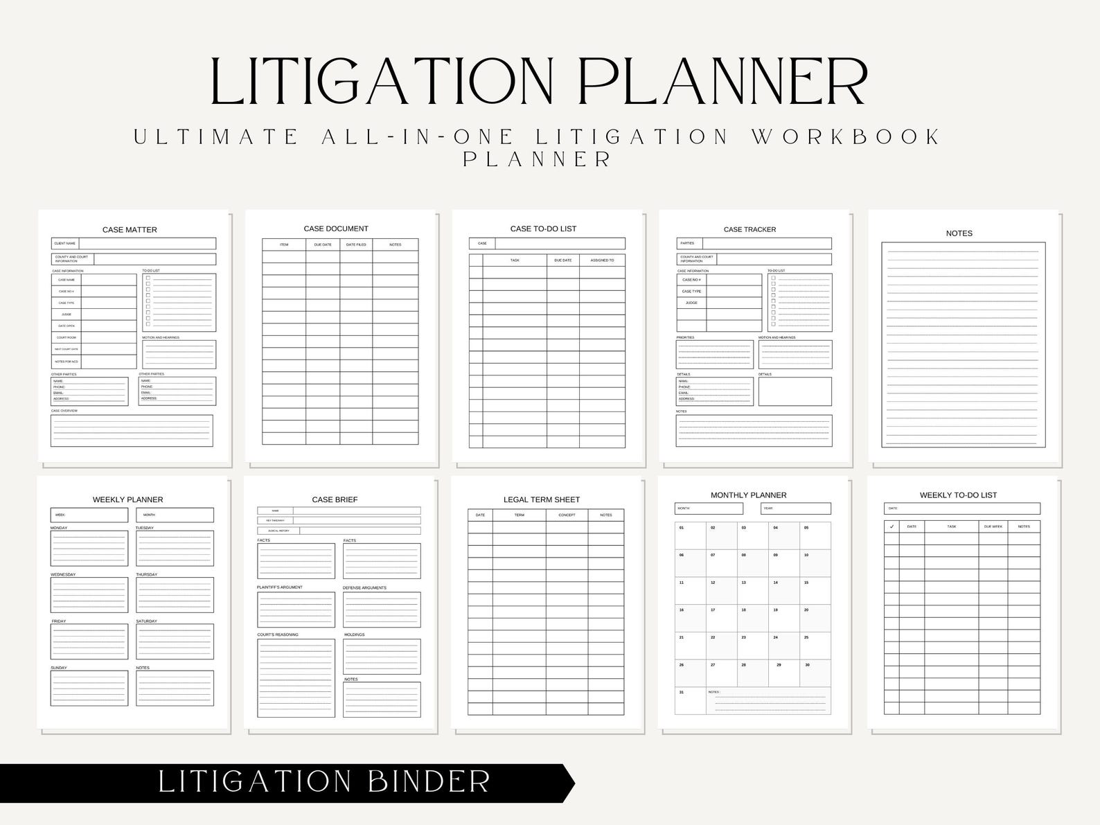 Litigation Binder, Law Firm Planner, Paralegal Litigation Tracker ...