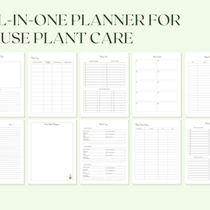 May include: Printable planner pages for houseplant care. The pages include sections for plant log, plant inventory, plant goals, plant expenses, plant journal, plant shopping, and plant notes.