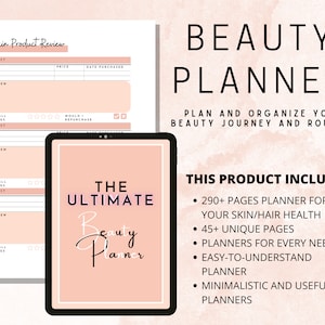 ULTIMATE Beauty Planner Bundle, Skincare Chart, Skincare Organizer, Skincare Routine, Skincare Templates, Makeup Planner, Planner Printable