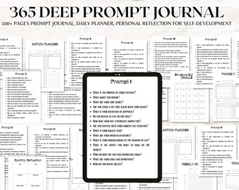 365 Prompts Journal, Deep Thought Writing Prompts, 5 Minute Journal, Self Care Journal, Writing Prompts, Daily Prompts, Digital Prompts Book