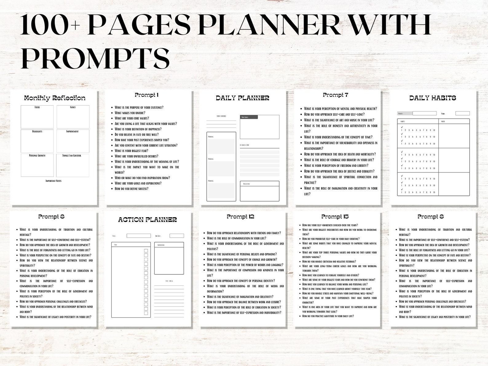 365 Prompts Journal, Deep Thought Writing Prompts, 5 Minute Journal ...