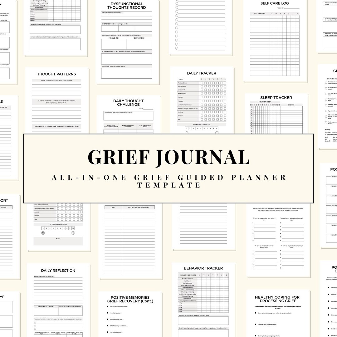 Printable Guided Grief Journal PDF, Grief Journal Prompts, Grief Worksheets, Grief Tracker ...