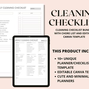 Daily Cleaning Checklist, Cleaning Checklist Canva Template, House Cleaning Planner, , Complete Cleaning Planner, Cleaning Schedule Planner