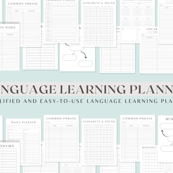 Taalleerplanner en notitieboekje, taalleerder, taalplanner, taalstudie, taalstudieplan, printables en studieplan