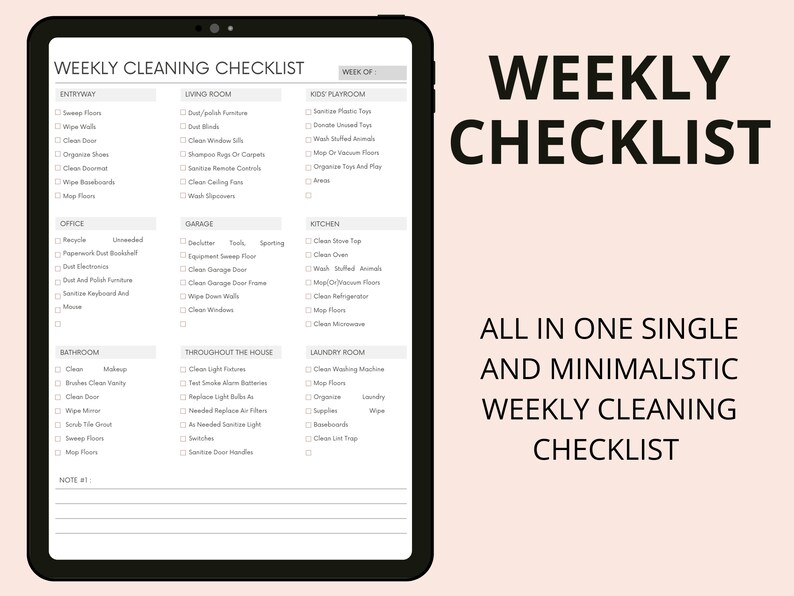 Weekly Cleaning Checklist Complete Cleaning Planner, Digital Cleaning Planner, Cleaning