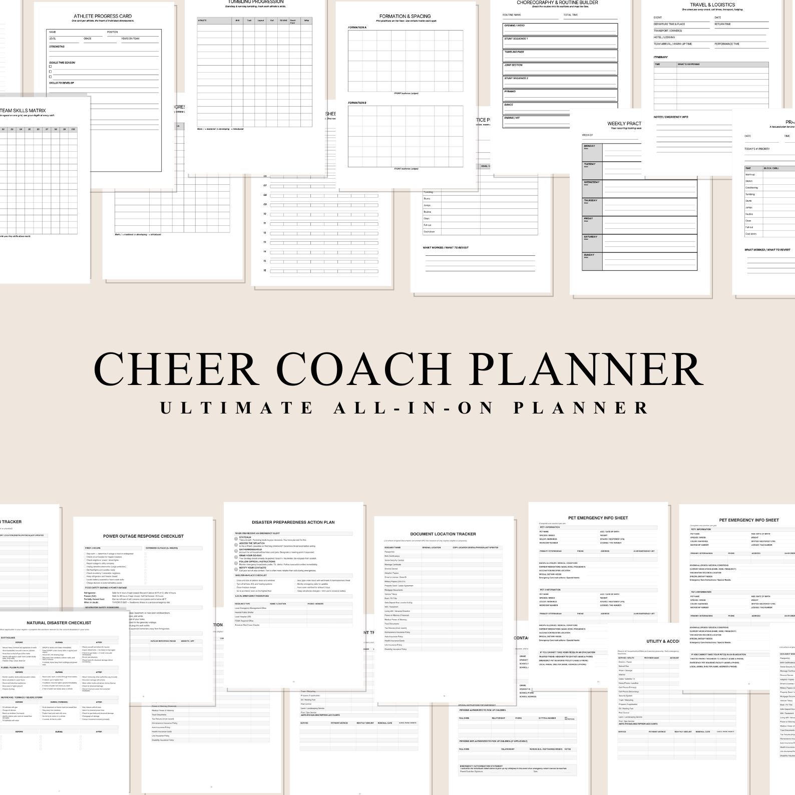 Cheer Coach Binder, Team Bonding Activity Sheets, Building Games, Attendance Tracker, Squad Culture Notebook, Wellbeing Log