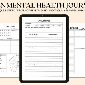 Teen Mental Health Journal, Teen Therapy Journal, Teen Coping Skills, Teen SelfCare Journal, Teen Health Journal, Teen Mental Health Planner