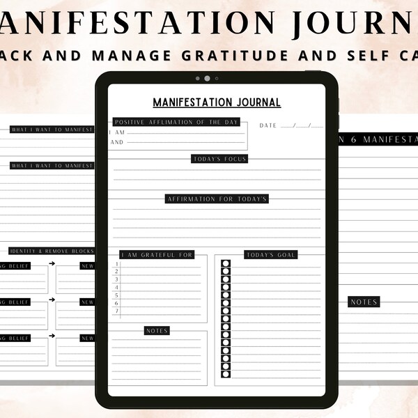 Manifestation Planner, Manifestation Journal, Gratitude Journal | Mental Health Journal | Self-Care Worksheet | Goals Manifestation | PDF