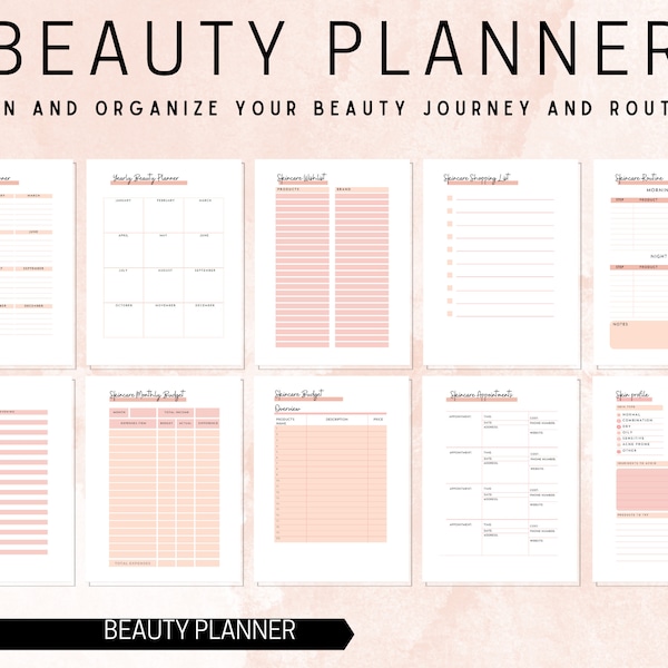 ULTIMATE Beauty Planner Bundle, Grafico per la cura della pelle, Organizzatore per la cura della pelle, Routine per la cura della pelle, Modelli per la cura della pelle, Pianificatore trucco, Pianificatore stampabile