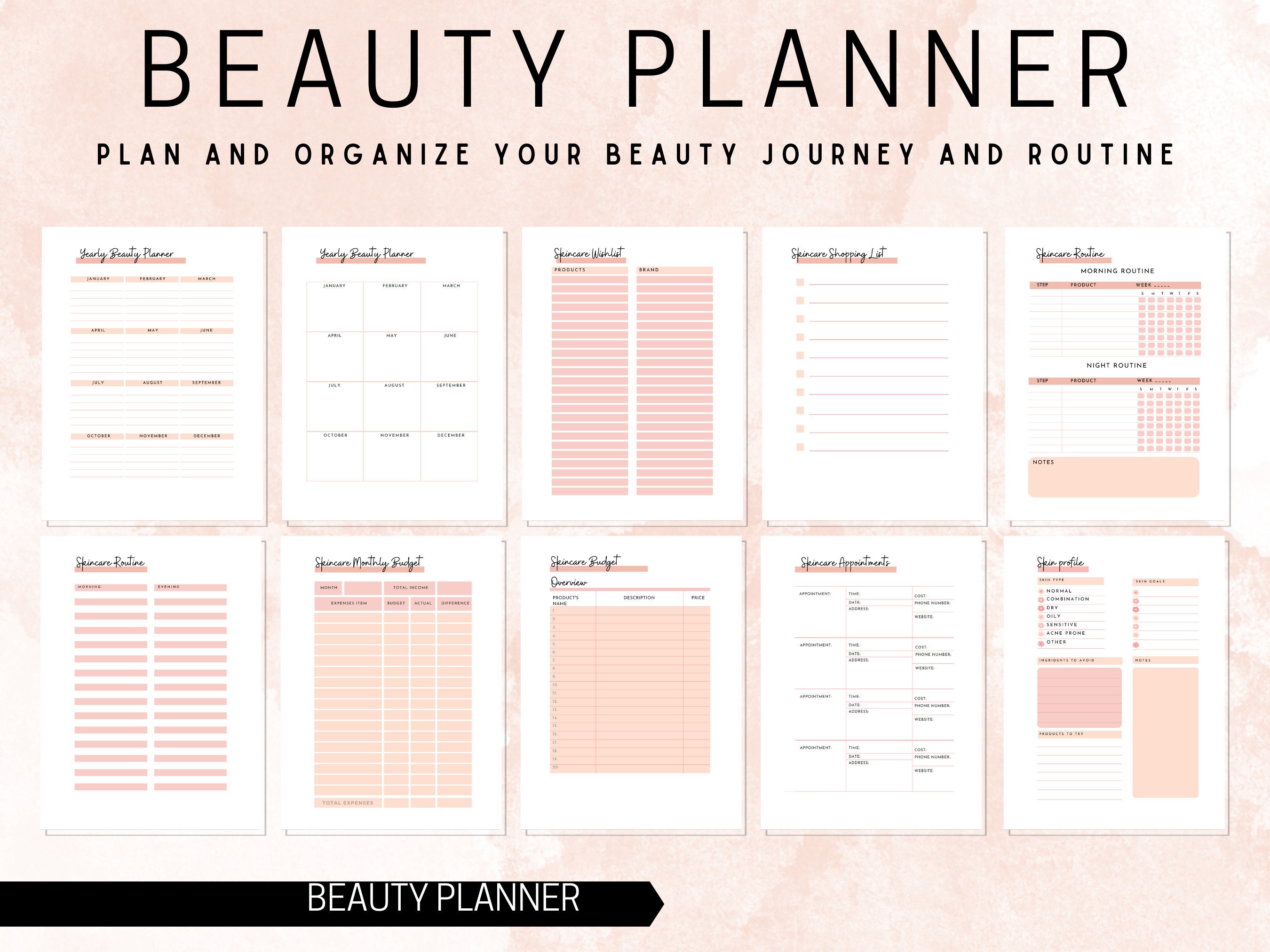 ULTIMATE Beauty Planner Bundle, Skincare Chart, Skincare Organizer, Skincare Routine, Skincare Templates, Makeup Planner, Planner Printable