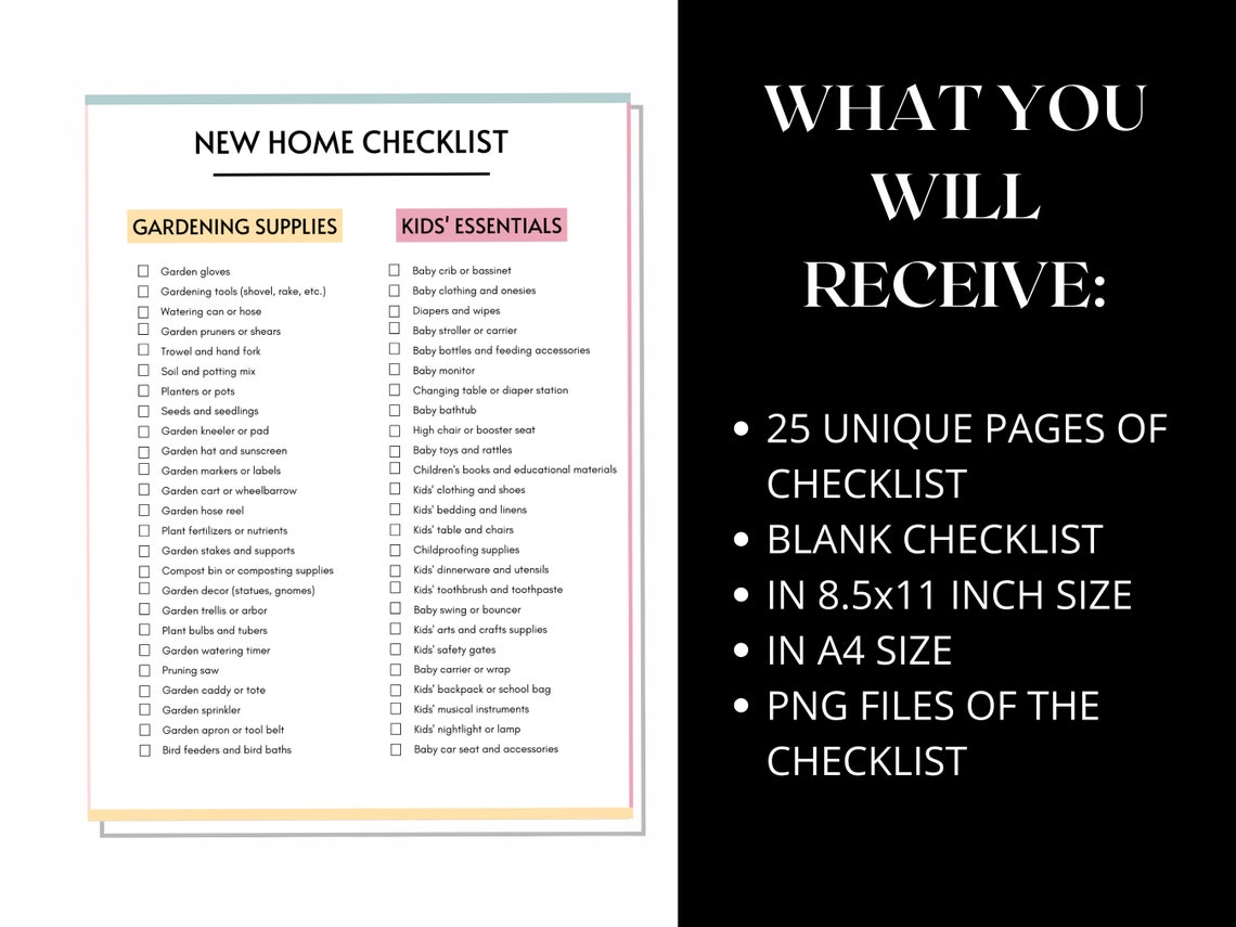 New Home Essentials Checklist New Home Checklist Home Etsy New Home Essentials Checklist New Home Checklist Home Etsy