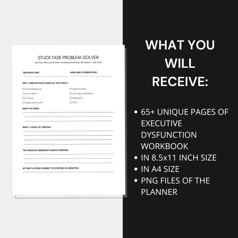 Executive Dysfunction Workbook, Adult ADHD Self Help, Task Paralysis ...