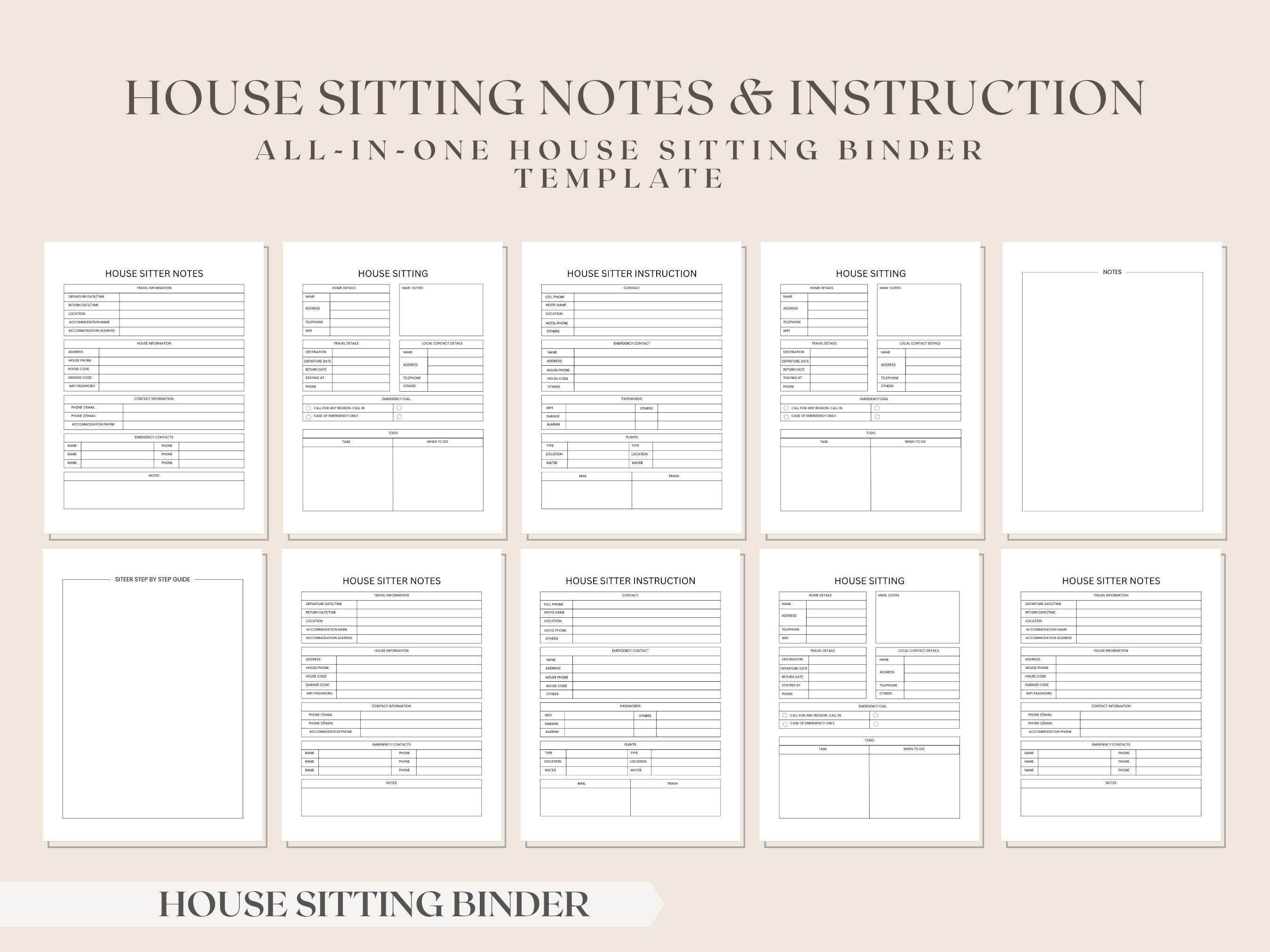 House Sitter Instruction, House Sitter Binder, House Sitter ...