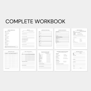 May include: A complete workbook with multiple pages, each with black text on a white background. The pages contain forms for tracking habits, medication, and other personal information. The title "COMPLETE WORKBOOK" is displayed at the top.
