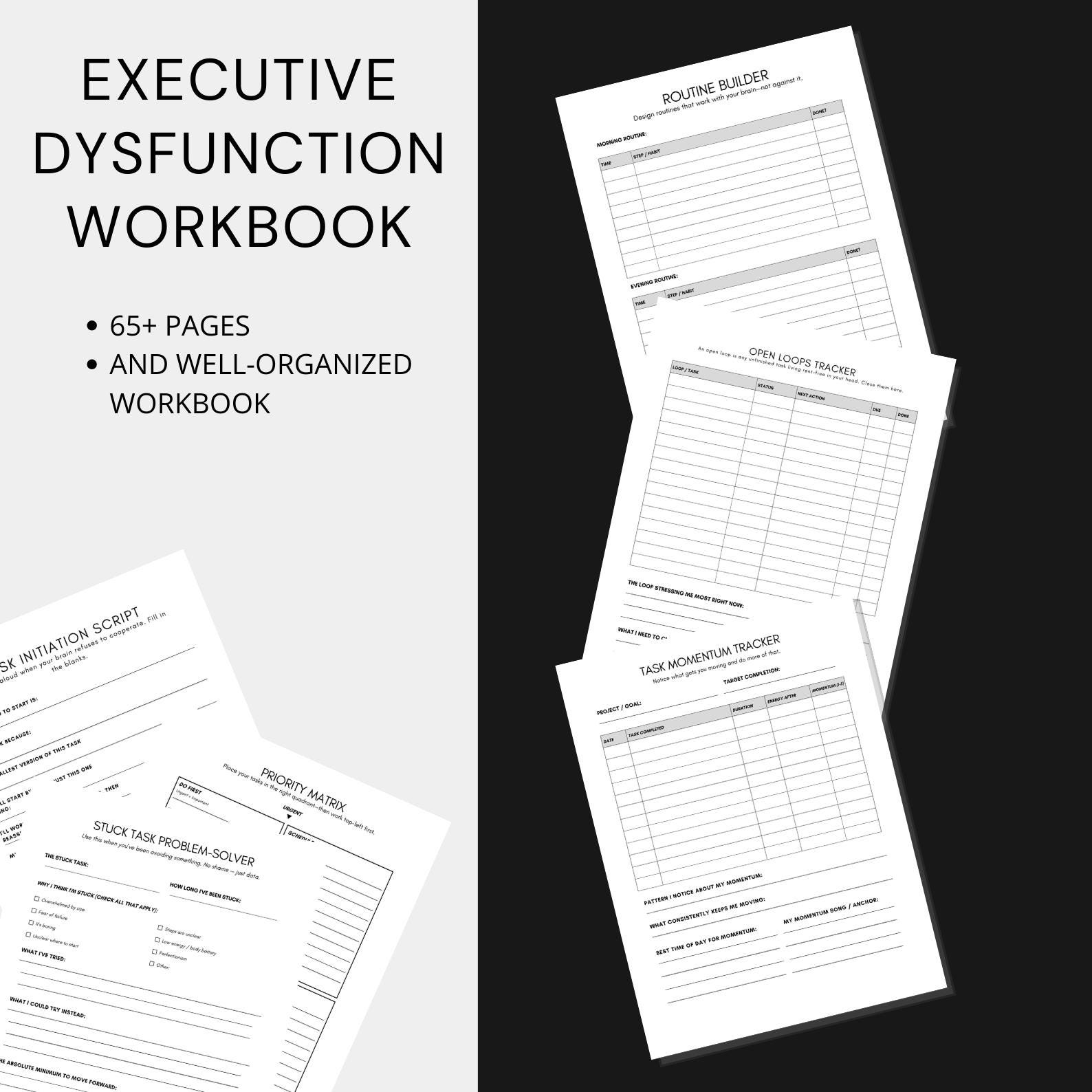 Executive Dysfunction Workbook, Adult ADHD Self Help, Task Paralysis ...