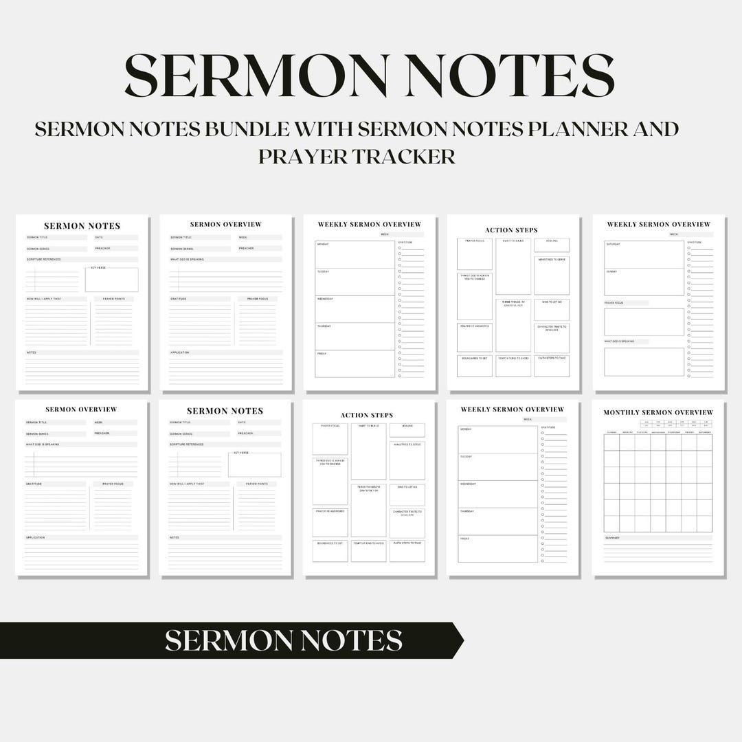 Sunday Service Notebook Digital Sermon Notes, Sermon Notebook, Bible Study Guide, Faith-based ...