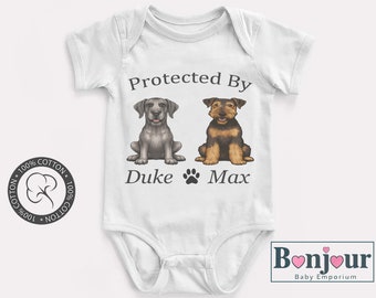 Custom Dog Onesie, Personalized Pet Name, Breed Specific T-Shirt, Baby Shower Gift, New Born Gift, "Protected By" Pet Onesie