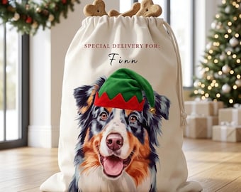 Personalisierter Hundeweihnachtsgeschenksack, kundenspezifische Haustierweihnachtstasche, Hundefotogeschenk