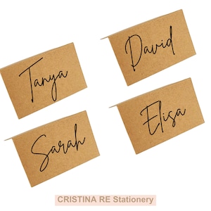 10PK BLANK Tarjeta de lugar marrón rústico Nombre del invitado doblado Tarjeta de nombre de boda mínima Tarjeta de lugar simple Estilo escrito a mano Cristina Re Lino natural