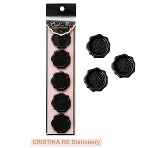 5PK Vintage Wax Stamp Self Adhesive Wax Seal Sticker Ebony Cristina Re Wax Inspired Seal Black Wedding Invitation Wax Sticker Stamp Premade
