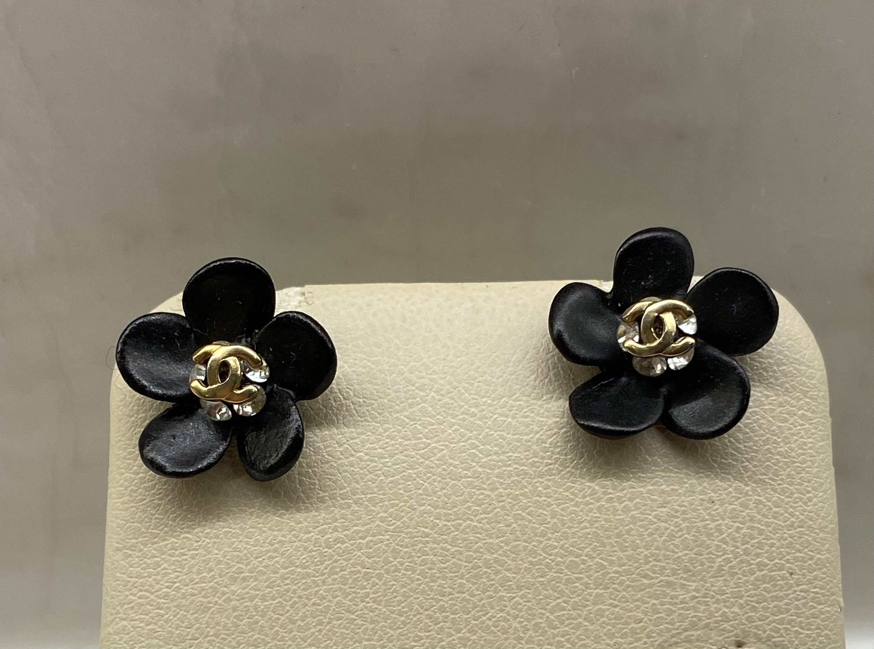 Chanel Style Enameled Camellia and Pearl Earrings