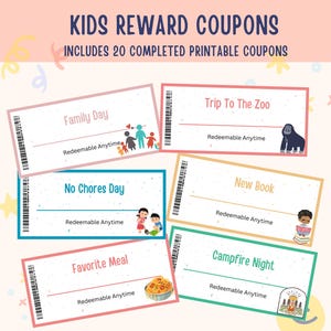 Kids Reward Coupon Printable, Chores Reward, Printable Reward Vouchers for Toddlers, Instant Download