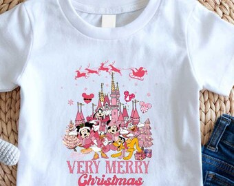 Mickey & Co Pink Christmas on Main Street Kids T-Shirt, Disney Christmas Toddler Shirt, Mickey Minnie Xmas Youth Shirt, Main Street Xmas Tee