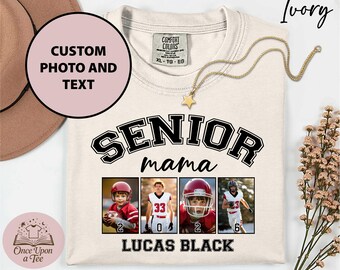 Custom 2026 Senior Football Mom Photo T-Shirt, Custom Football Player Photo Tee, High School Graduation Senior Name Mama Top, Graduation Top