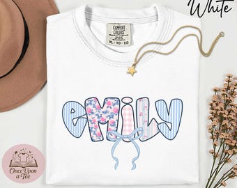 Personalized Floral Bow Name Shirt, Comfort Colors Custom Name Shirt, Coquette Bow Name Shirt, Custom Name Shirt, Girl name