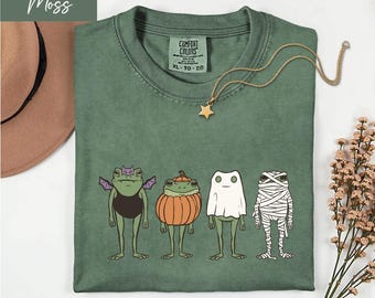 Comfort Colors Spooky Frog Halloween T-Shirt, Funny Ghost Skeleton Frog Tee, Summerween Shirt, Halloween Spooky Frogs Sweatshirt
