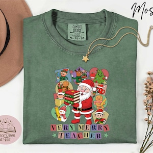 Comfort Colors® Christmas Teacher T-Shirt, Christmas Gift for Teacher, Teacher Santa Claus Sweatshirt, Christmas Teacher Gifts for Women
