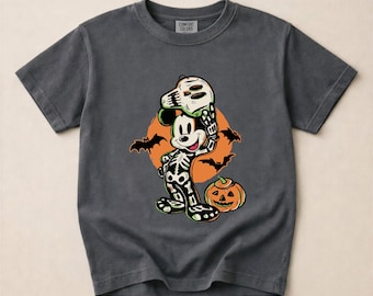 Comfort Colors Skeleton Mickey Youth T-Shirt, Disney Skeleton Shirt, Disney Halloween Shirt, Disneyworld Tee, Disney Skeleton Balloon Shirt