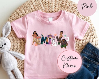 Custom Name Moana Birthday Kids T-Shirt, Personalized Disney Maui Hei Hei Pua Birthday Top, Matching Kids Name Custom Birthday Trip Top