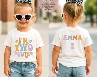 Two Cute Custom Name T-Shirt, 2nd Birthday Toddler Name Shirt, Second Birthday Gift, Cute Birthday Girl Kids Tee, 2nd Birthday Party Shirt