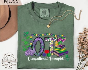 Comfort Colors Mardi Gras Occupational Therapy T-Shirt, Occupational Therapist Top, Mardi Gras Gift for Occupational Therapist, Cute OT Gift