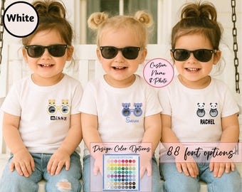 Personalized Kids Photo and Name T-Shirt with Matching Animal Glasses, Custom Text Shirt, Upload Your Own Image Personalized Name Shirt