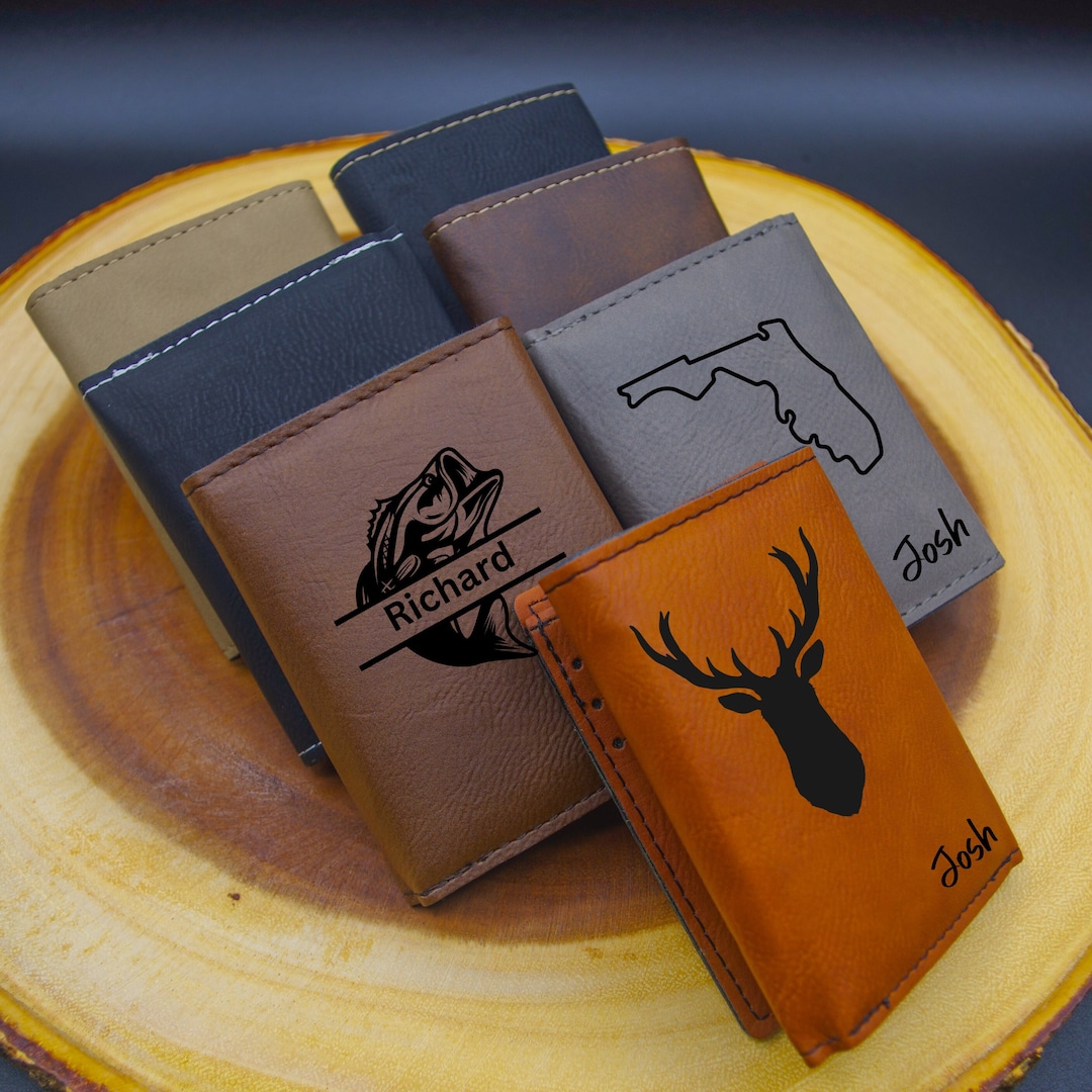 Personalized, Trifold Wallet, Custom Engraved , Groomsman, Leatherette ...