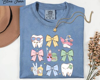 Comfort Colors Dentist T-Shirt, Teeth Shirt, Dental Hygienist Gift, Dental Student Sweatshirt, Dental Assistant Sweater, Tooth Bow Tee,